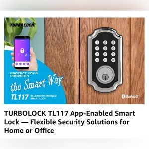 TURBOLOCK TL117 Bluetooth Digital Deadbolt Smart Lock w/App & Keypad incl keys